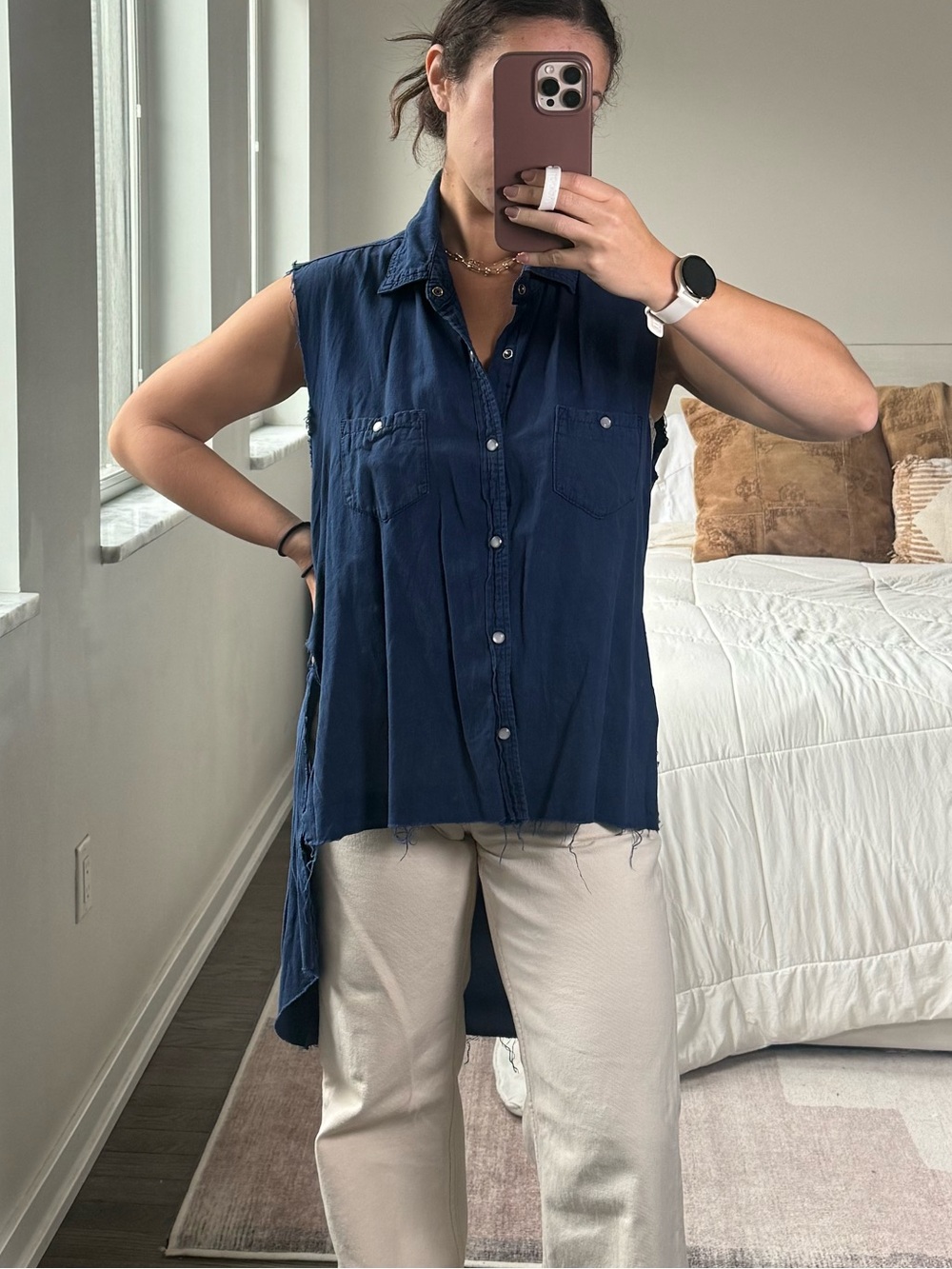 Carmar denim Navy Sleeveless Button-Down Shirt